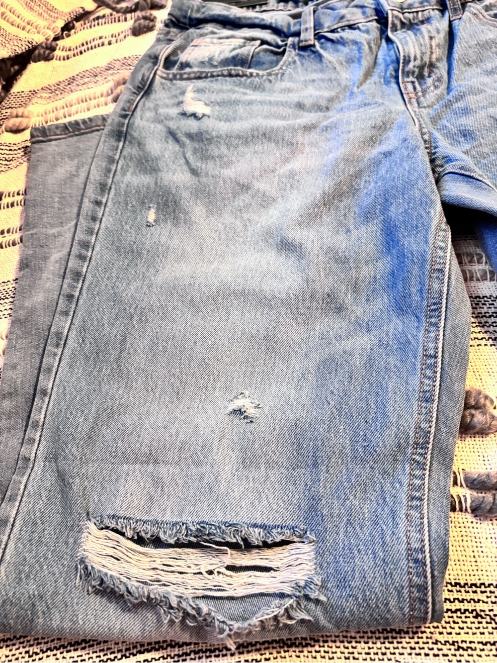 Women’s Distressed Blue Jeans - Mid-Rise Straight - Picture 3 of 13